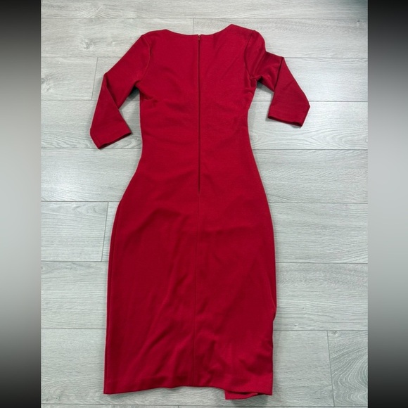 ASOS Red Deep V-neck 3/4 Sleeve Midi Dress - Picture 2 of 12